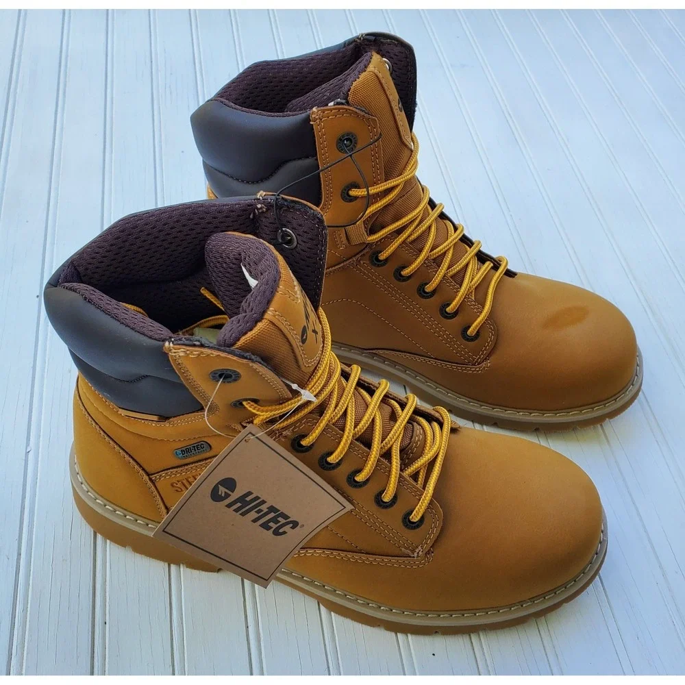 NWT HI-TEC Men's Axel Steel Toe Waterproof Brown Work Boots Slip Resistant Sz 10